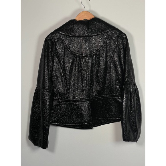 NWT Svetlana Unique Black Shiny Lame Bell Sleeve Button Front Jacket Wide Collar - Picture 11 of 13